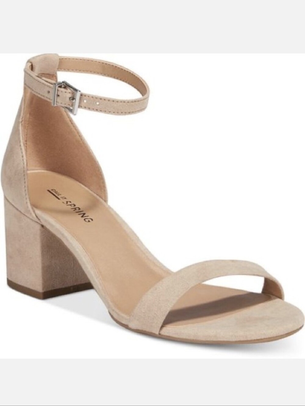 Call It Spring Beige Suede Ankle Strap Block Heels
